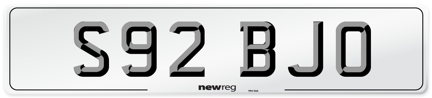 S92 BJO Number Plate from New Reg